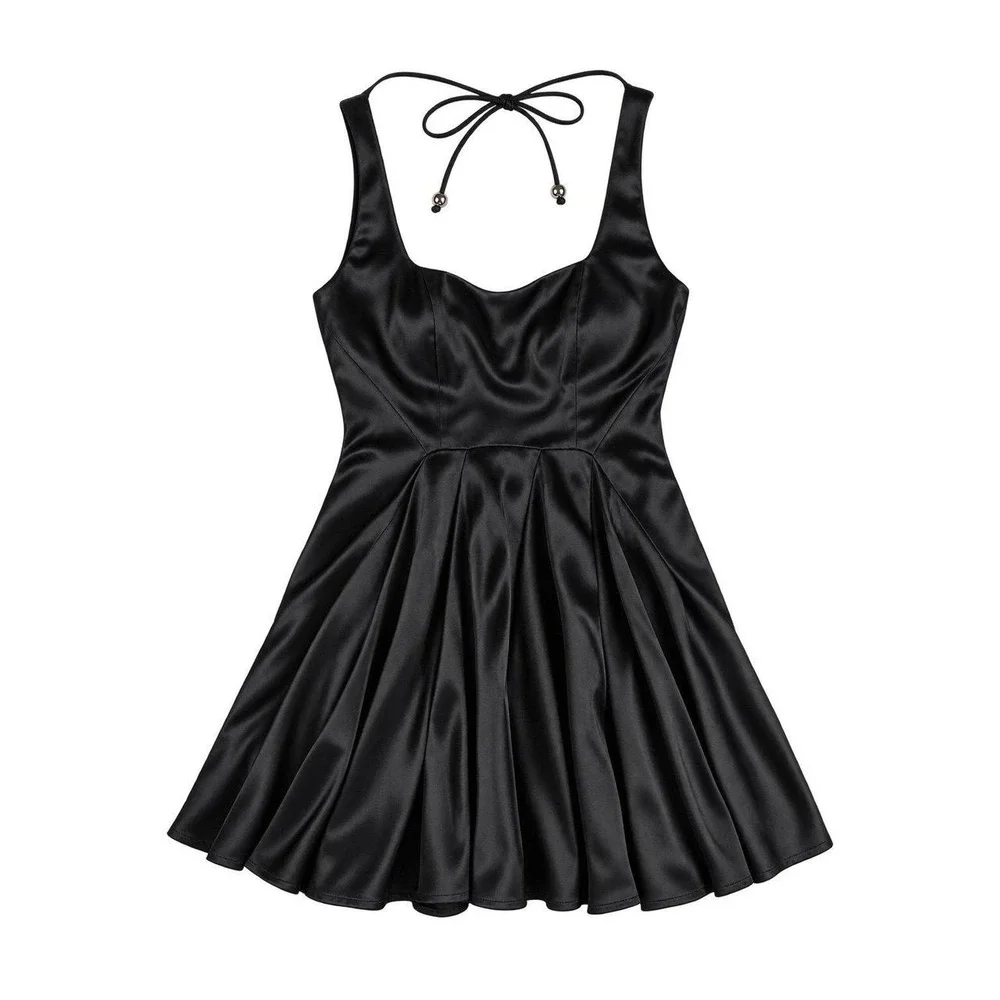 Free People, Mallory Satin Fit & Flare Black Mini Dress (Sz 8)